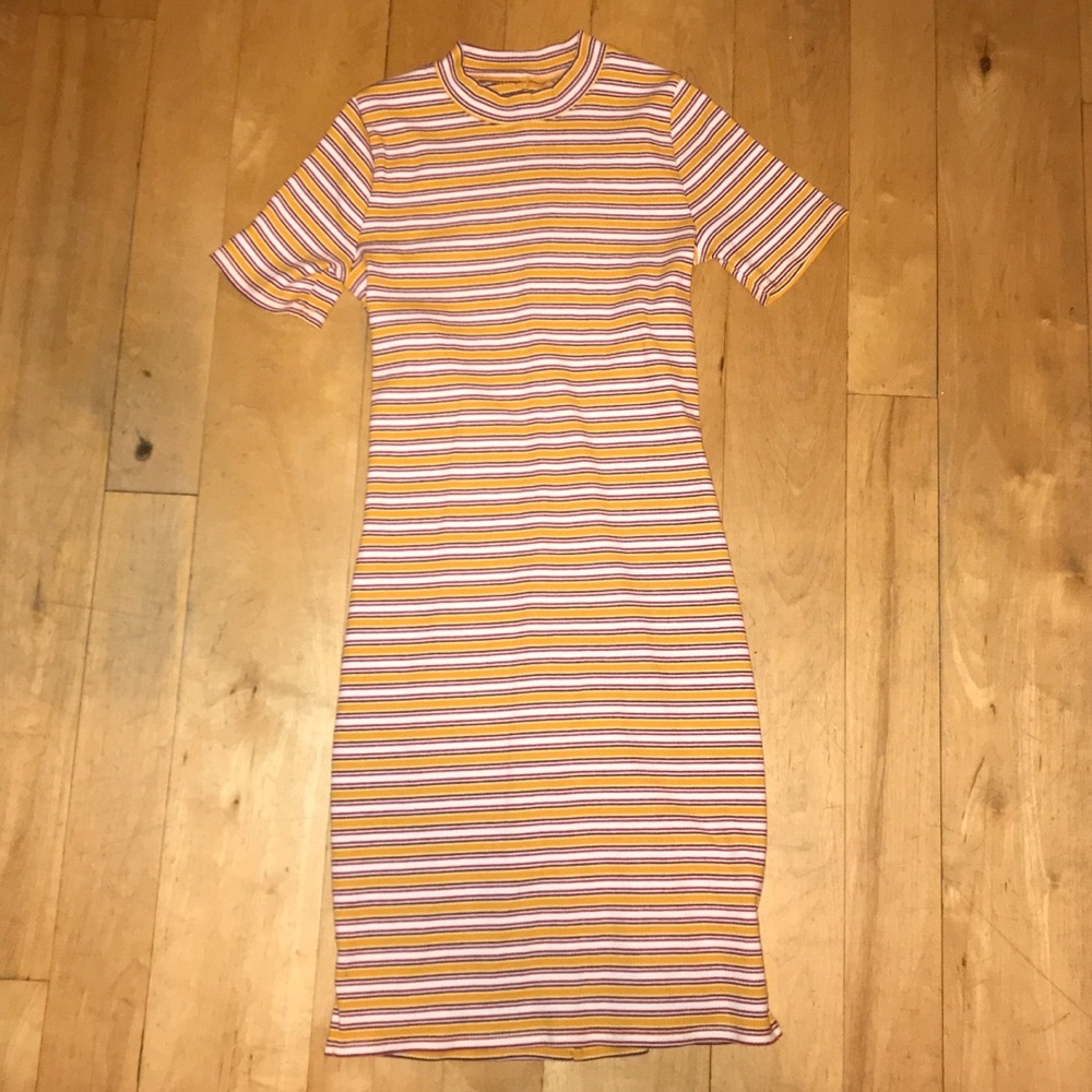 Yellow striped body con T Shirt Dress